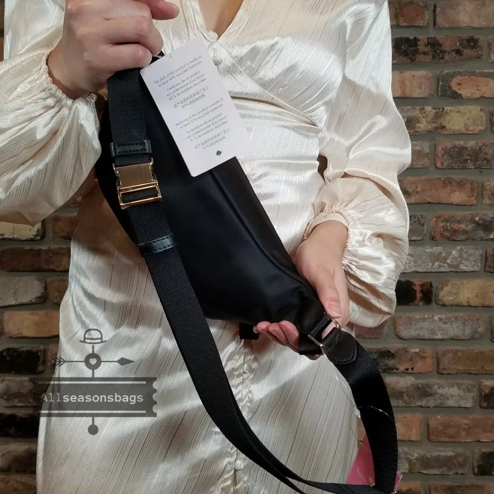 AUTHENTIC KATE SPADE CHELSEA BELT BAG WAIST FANNY PACK BLACK NYLON LEATHER $249 - Picture 4 of 8